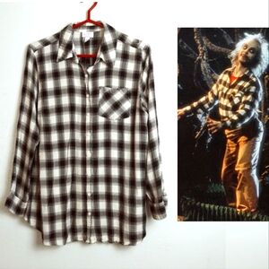 Isabel Maternity Plaid Tops Tunic Shirt Women's Medium M Black  Collared…